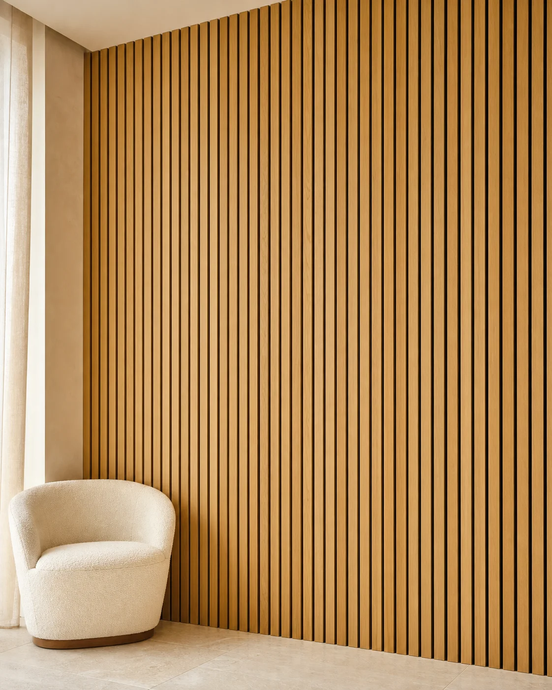 Painel ripado Carvalho num interior contemporâneo